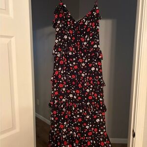 Michael Kors Black Maxi Dress with Red Floral Print